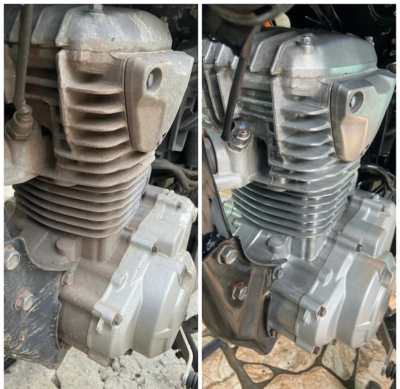 Antes e depois da limpeza de motor: cilindro encardido à esquerda e limpo à direita
